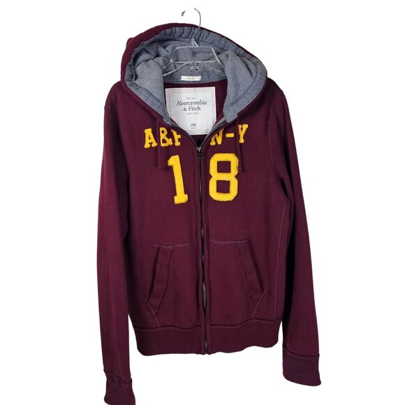 VTG Abercrombie Fitch Y2K Hoodie XXL Muscle Fit Heavyweight Full Zip Distress - Picture 1 of 7
